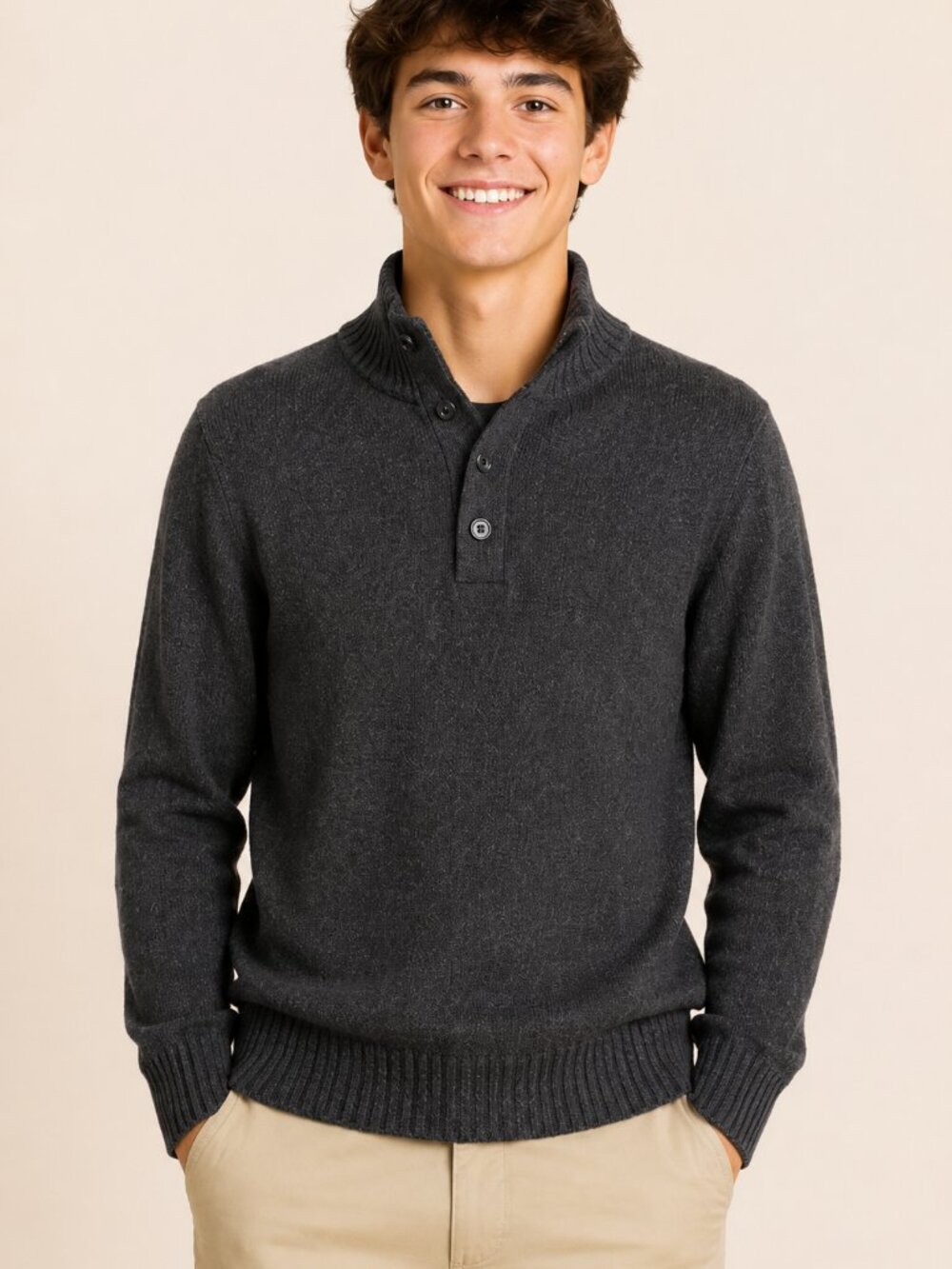 American Eagle Men’s XS Charcoal Gray Quarter Button Mock Neck Sweater Athletic